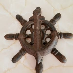 NAUTICAL HELM & ANCHOR HEAVY METAL DOOR KNOCKER 7" DIAMETER